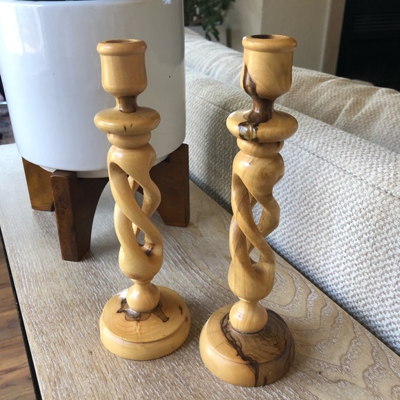 Vintage Other - MCM Vintage Wood Carved Candlestick Pair